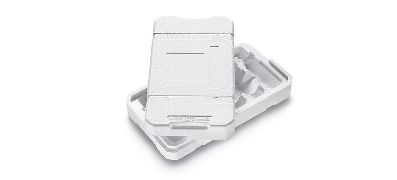 Eine weiße maßgeschneiderte Schutzverpackung aus recyceltem EPS