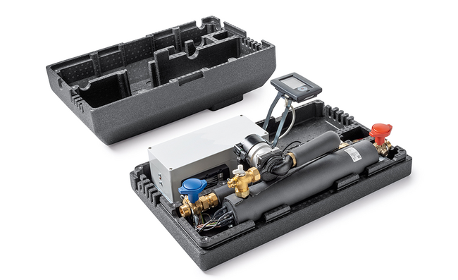 Ein schwarzes Heizungsbauteil 